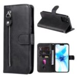 Zipper Pocket Leather Protector Wallet Stand Cover for iPhone 12 Max/Pro 6.1 inch – Black
