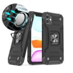 Armor Style Ring Kickstand Detachable TPU + PC Hybrid Case with Metal Sheet for iPhone 11 6.1 inch – Black