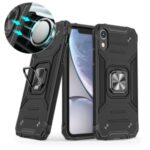 Armor Style Ring Kickstand Detachable TPU + PC Hybrid Shell with Metal Sheet for iPhone XR 6.1 inch – Black