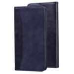 Business Style Splicing Protector Auto-absorbed Leather Wallet Case for iPhone 12 Pro Max 6.7 inch – Dark Blue
