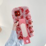 Handy Strap Leopard Style Fur Coated TPU Phone Case for iPhone 12 5.4 inch – Pink