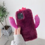 Cactus Style Fur Coated TPU Phone Cover for iPhone 12 Pro Max – Wine Red