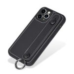 TPU+Genuine Leather Shell with Strap Kickstand for iPhone 11 Pro 5.8 inch – Black