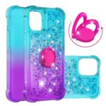 Shockproof Gradient Glitter Powder Quicksand TPU Case with Kickstand for iPhone 12 Pro Max – Cyan / Purple