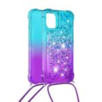 Shockproof Gradient Glitter Powder Quicksand TPU Phone Cover with Strap for iPhone 12 Pro Max – Cyan/Purple