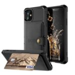 Kickstand Leather Coated TPU Cover with Card Holder [Built-in Magnetic Sheet] for iPhone 12 Pro Max 6.7 inch – Black