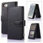 Leather Cell Phone Cover Shell with Nine Card-Carrying Slots and Zippered Pocket for iPhone 7/8/SE (2nd Generation) – Black