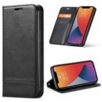 Stitching Design Card Holder Leather Stand Phone Case with Lanyard for iPhone 12 Pro Max – Black