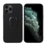 Finger Ring Holder PU Leather Skin TPU + PC Hybrid Phone Case for iPhone 12/12 Pro – Carbon Fiber