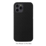 PU Leather Coated PC Phone Casing Shell for iPhone 12 Pro Max – Black Carbon Fiber Texture