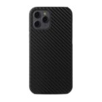 For iPhone 12 mini PU Leather Coated Hard PC Case Phone Shell – Black Carbon Fiber Texture
