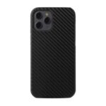 PU Leather Coated Hard PC Protective Cover For iPhone 12/12 Pro – Black Carbon Fiber Texture