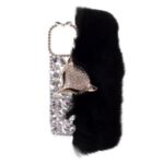 Soft Faux Fur Bling 3D Diamond Fox TPU Cell Phone Cover for iPhone 12/12 Pro – Black