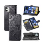 ENKAY HAT PRINCE Imprint Butterfly Flower Wallet Leather + TPU Phone Shell for iPhone 12 mini – Black