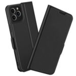 Skin-touch PU Leather Simple Business Style Stand Casing for iPhone 12 Pro Max – Black