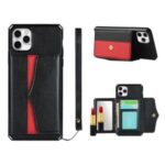 Litchi Texture Makeup Mirror Wallet PU Leather Coated TPU Phone Case Back Shell for iPhone 12 Pro/12 – Black