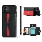Litchi Texture Makeup Mirror Wallet PU Leather Coated TPU Phone Cover for iPhone 12 Mini – Black