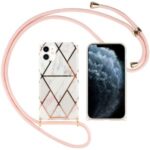 Electroplating Geometry Pattern TPU Phone Cover Case with Adjustable Lanyard for iPhone 12/12 Pro – Big White Triangle