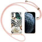IMD + TPU + Frosted Phone Cover Shell + Adjustable Lanyard for iPhone 12 mini – Banana Leaves and Flowers