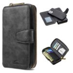 BF01 Zipper Wallet Style Detachable 2-in-1 Leather Protective Phone Cover for iPhone 12 Pro / iPhone 12 – Black