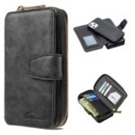 BF01 Zipper Wallet Style Detachable 2-in-1 Leather Protective Phone Cover for iPhone 12 Pro Max – Black