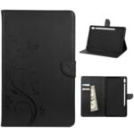 Imprint Butterfly Flower Wallet Leather Flip Shell for Samsung Galaxy Tab S6 T860 T865 – Black