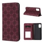 Imprint Flower Pattern Auto-absorbed Stand Phone Cover Case with Card Slots for Samsung Galaxy A41 (Global Version) – Wine Red