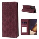 Imprint Flower Auto-absorbed Leather Cover with Stand for Samsung Galaxy Note20 Ultra/Note20 Ultra 5G – Wine Red