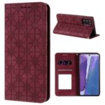 Imprint Flower Auto-absorbed Leather Card Slot Phone Shell for Samsung Galaxy Note 20/Note 20 5G – Wine Red