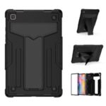 Foldable T-shaped Kickstand Anti-dust PC Silicone Tablet Cover for Samsung Galaxy Tab A7 10.4 (2020) – All Black