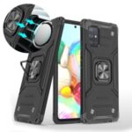 Armor Style Ring Kickstand TPU + PC Detachable Shell with Metal Sheet for Samsung Galaxy A71 SM-A715 – Black
