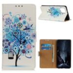 Pattern Printing PU Leather Wallet Stand Phone Shell for Samsung Galaxy A42 5G – Blue Tree with Birdcage