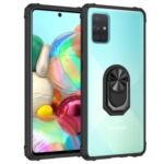 Ring Holder Kickstand Acrylic TPU Combo Phone Protector Shell for Samsung Galaxy A71 SM-A715 – Black