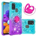 Shockproof Gradient Quicksand TPU Shell for Samsung Galaxy A21s with Kickstand Cover – Cyan / Purple