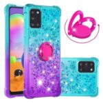 TPU Shell for Samsung Galaxy A31 Shockproof Gradient Quicksand with Kickstand Cover – Cyan / Purple