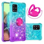 TPU Case for Samsung Galaxy A71 5G SM-A716 Shockproof Gradient Quicksand with Kickstand Cover – Cyan / Purple