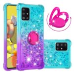 TPU Quicksand Case for Samsung Galaxy A51 5G SM-A516 Gradient Kickstand Shockproof Shell – Cyan / Purple