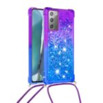 Shockproof Gradient Glitter Powder Quicksand TPU Phone Shell with Strap for Samsung Galaxy Note 20/Note 20 5G – Purple/Blue