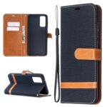 Color Splicing Jeans Cloth Skin Wallet Leather Phone Cover Case for Samsung Galaxy S20 FE/S20 Fan Edition/S20 FE 5G/S20 Fan Edition 5G/S20 Lite – Black