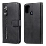 Zipper Pocket Wallet Leather Stand Case for Samsung Galaxy M31 – Black