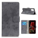 PU Leather Protector Wallet Stand Retro Cover for Samsung Galaxy M51 (International Edition) (Side Fingerprint Hole) – Grey