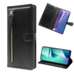 Multiple Card-Carrying Slots Leather Wallet Phone Protective Shell with Zippered Cash Pocket for Samsung Galaxy Note 20/Note 20 5G – Black