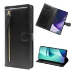 Multiple Card-Carrying Slots Leather Wallet Phone Protective Shell with Zippered Cash Pocket for Samsung Galaxy Note20 Ultra/Note20 Ultra 5G – Black
