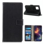 Soft Litchi Skin Wallet Leather Stand Case Phone Shell for Samsung Galaxy M51 (Side Fingerprint) – Black