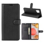 Litchi Texture Wallet Stand Leather Shell Protective Cover for Samsung Galaxy A42 5G – Black