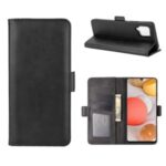 Double Clasp Flip Leather Wallet Stand Phone Cover for Samsung Galaxy A42 5G – Black