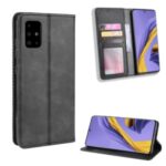 Vintage Style Wallet Stand Leather Phone Cover for Samsung Galaxy M51 – Black