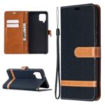 Assorted Color Jeans Cloth Leather Wallet Case for Samsung Galaxy A42 5G – Black