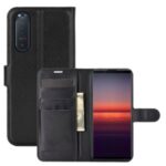 Litchi Texture Leather Wallet Cell Phone Protective Case for Sony Xperia 5 II – Black