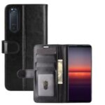 Crazy Horse Skin Leather Wallet Stand Case for Sony Xperia 5 II – Black
